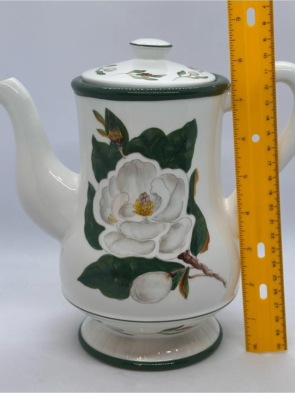 Vintage Flowers Inc. Balloons Hand Painted Magnolia Teapot White Green 8.5